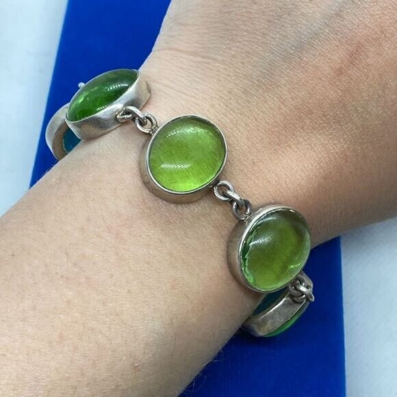 925 Vintage Green Glass Bracelet - Picture 2 of 3